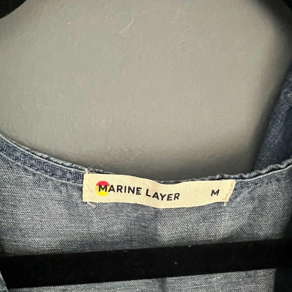 Marine Layer Camila Midi Dress Sz M V-Neck Chambray Blue Ruffle Flutter Sleeve - Picture 5 of 6
